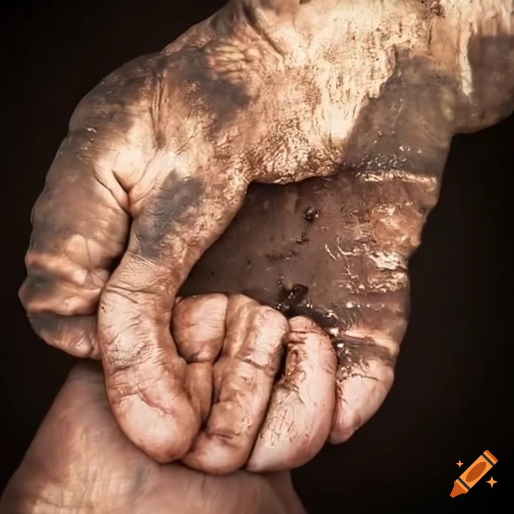 Oily hands after working on a car engine on Craiyon