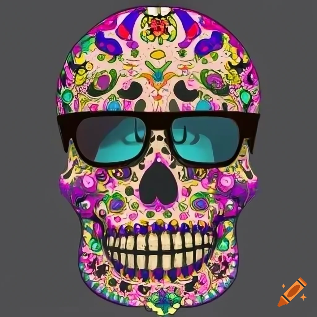 techno sugar skull with sunglasses