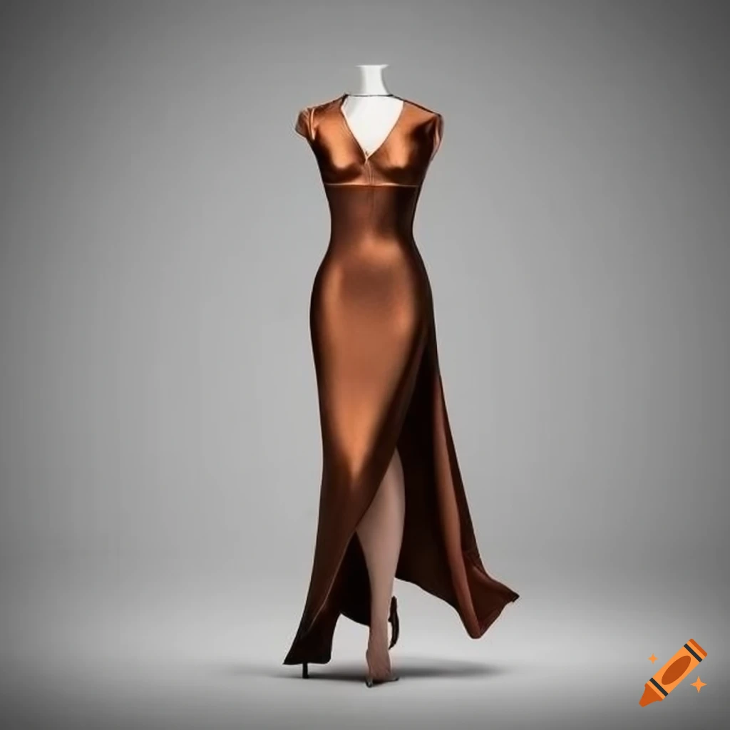 elegant dark copper dress with a side slit and ribbon