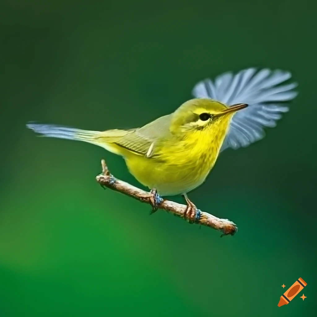 green warbler in flight