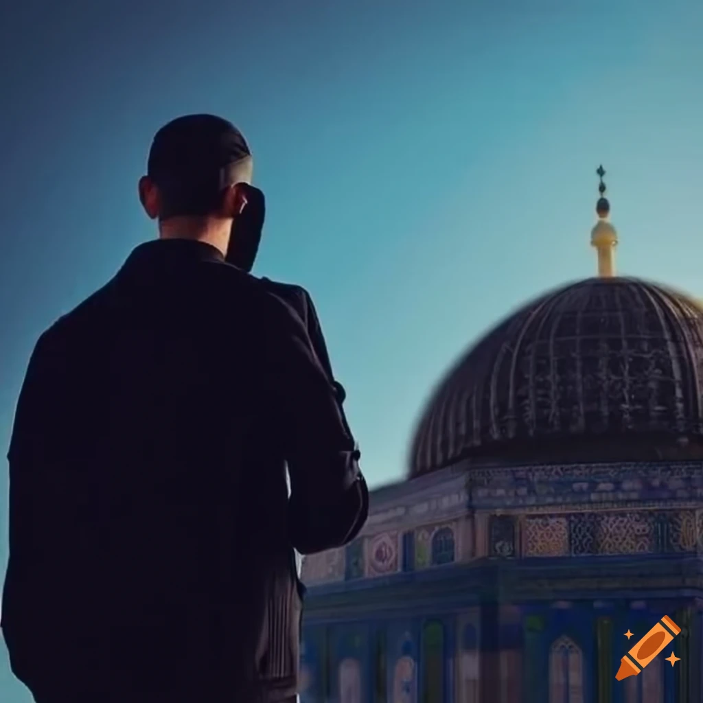 man standing in front of Al-Aqsa Mosque in Palestine