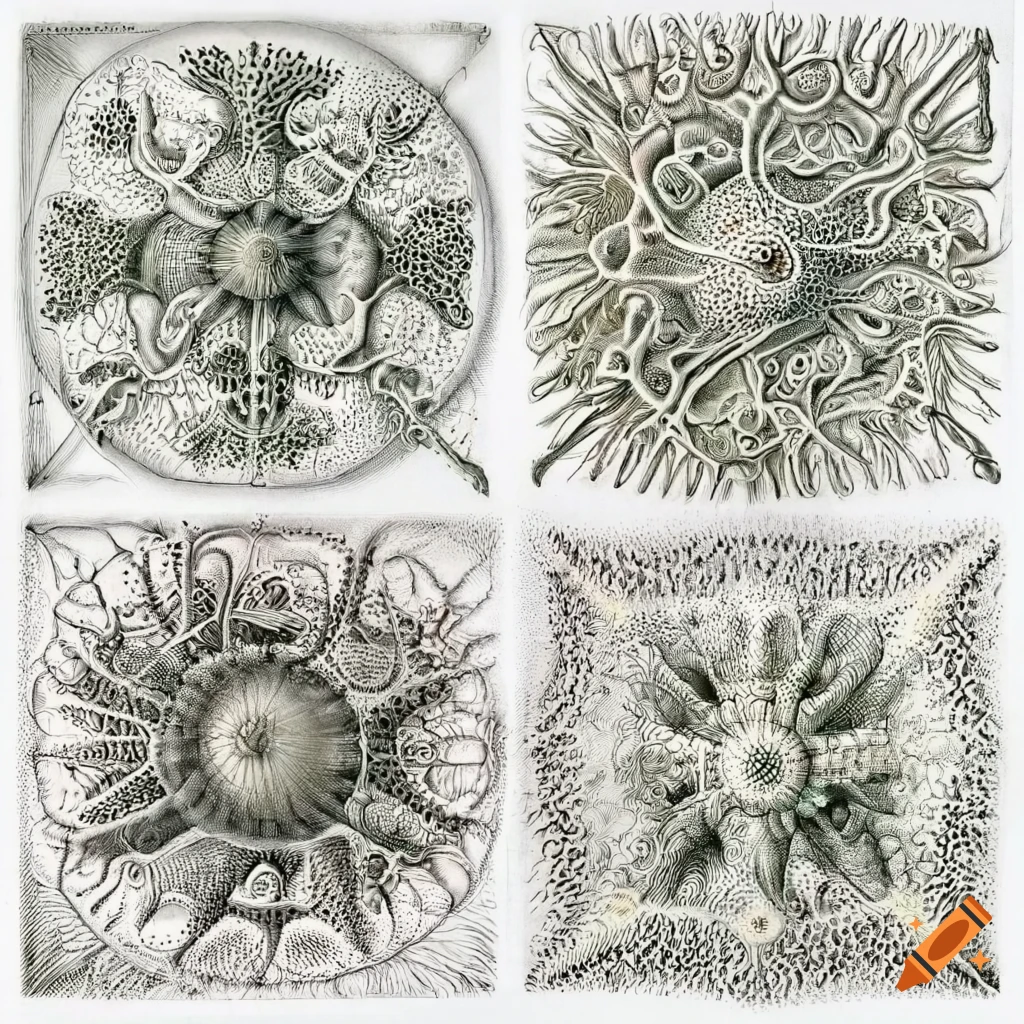 three-dimensional representation of the present moment in Ernst Haeckel style