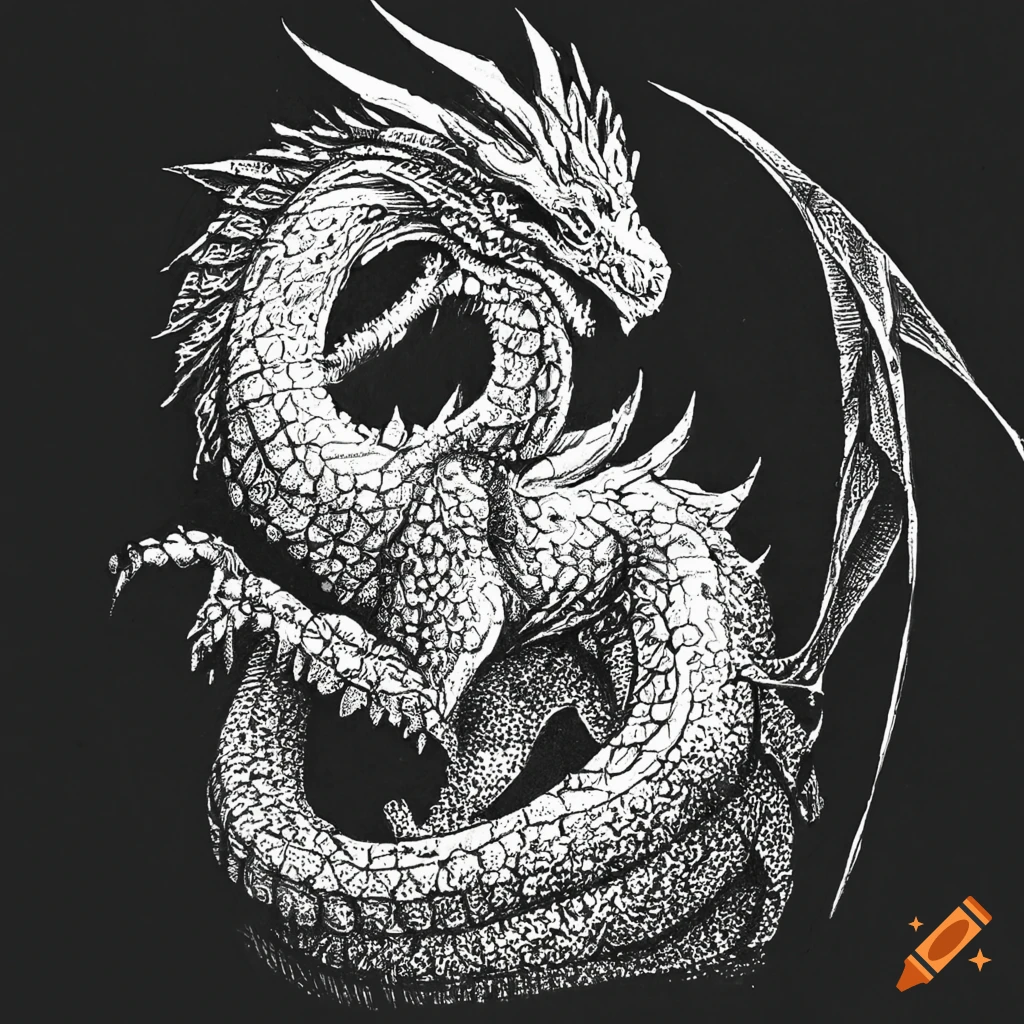 Black And White Dragon Illustration On Craiyon