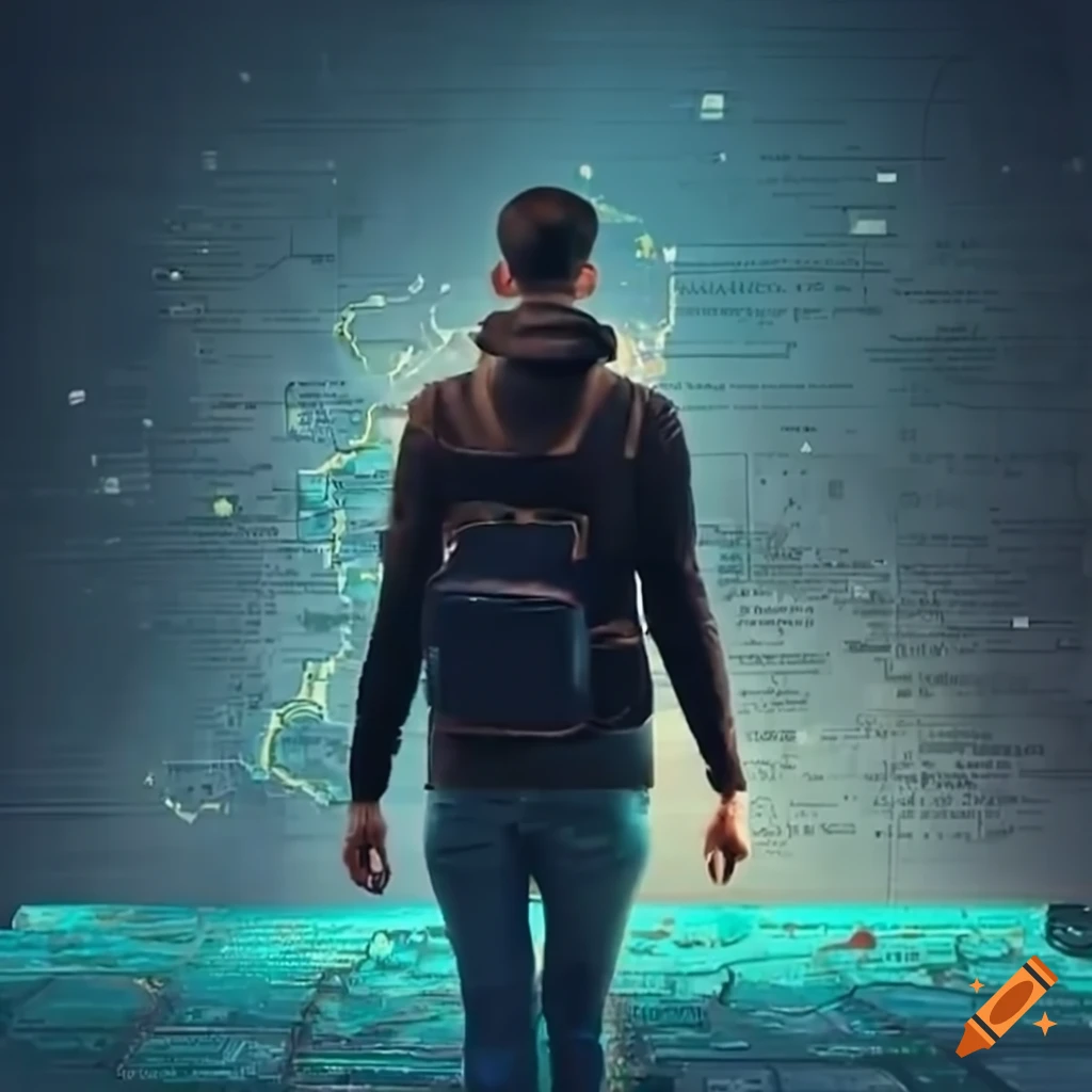 man using smartphone with smart map