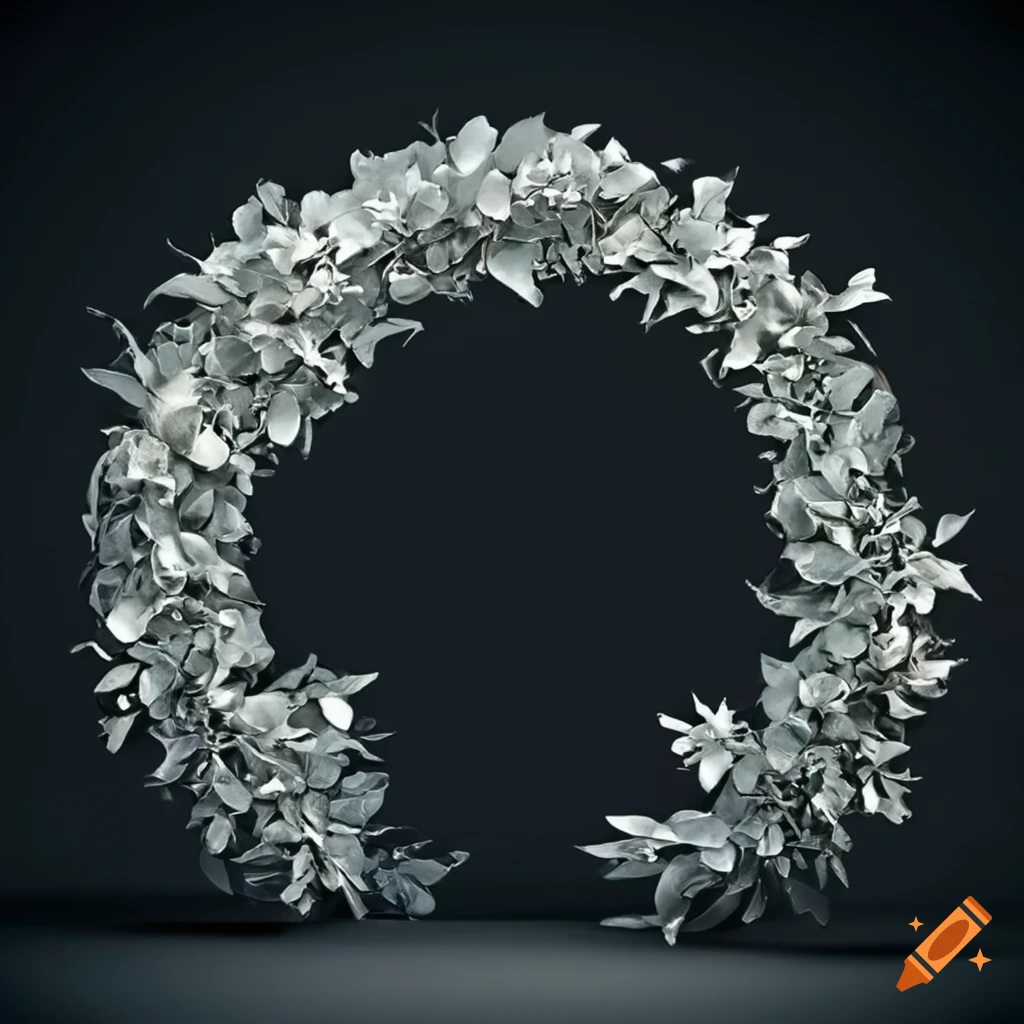 silver ornamental arch wreath with leaves design
