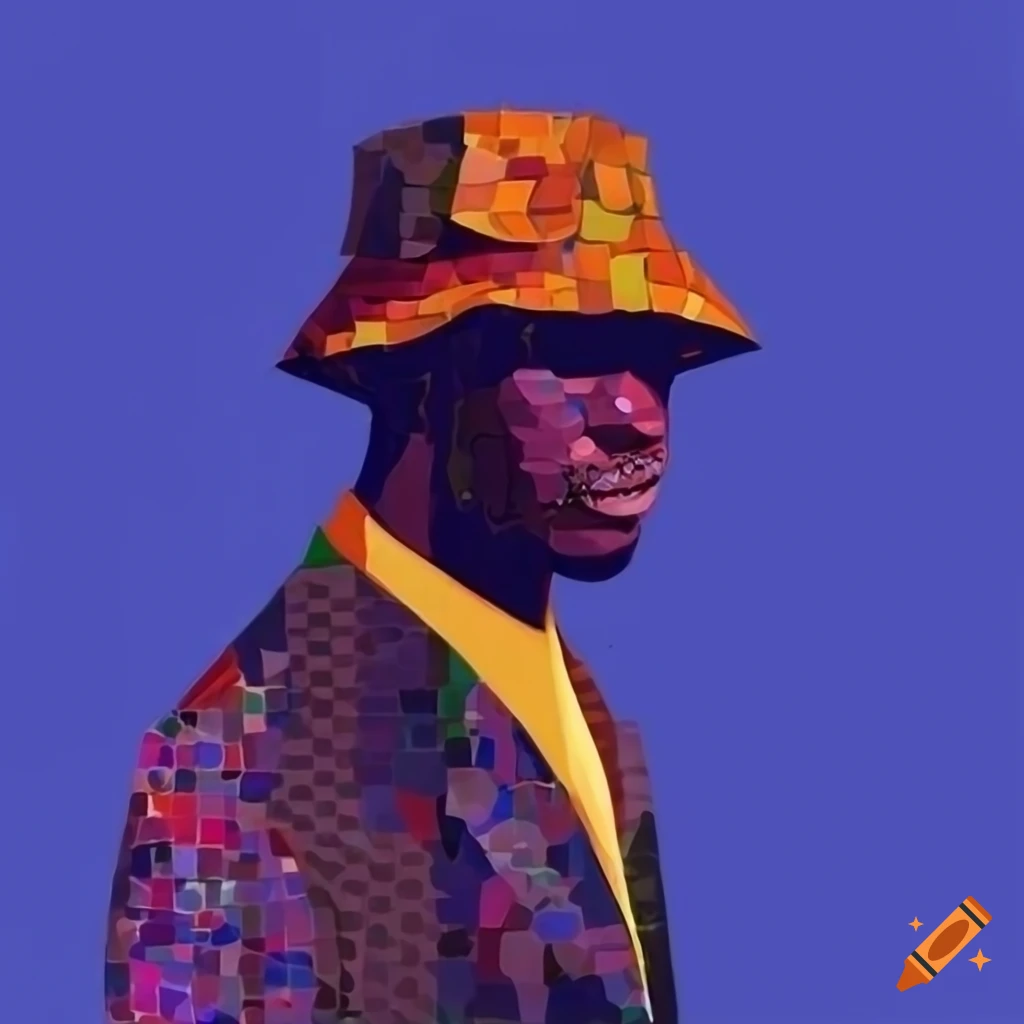 mosaic art of a black man in bucket hat