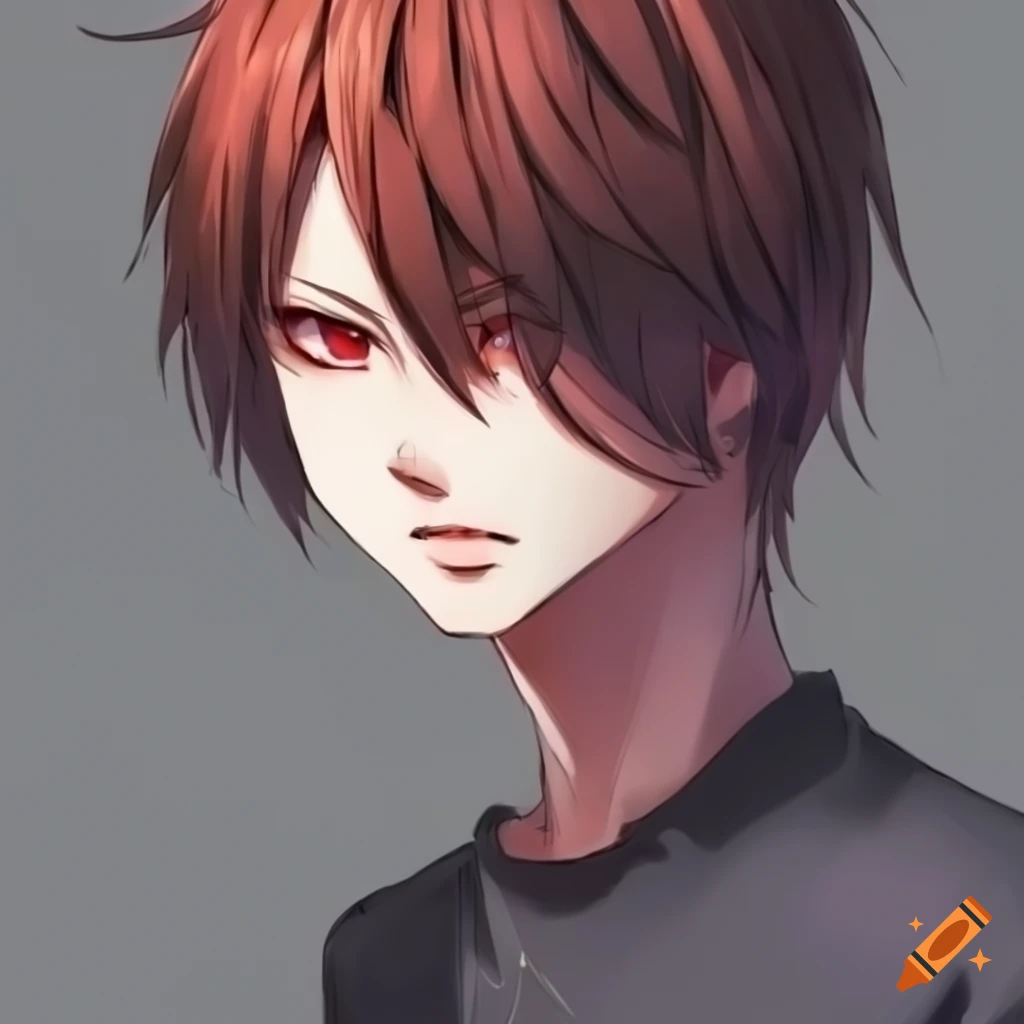 image of an anime boy with brown hair and red eyes
