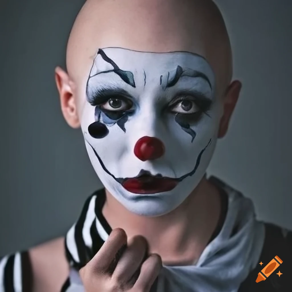 elegant black and gray bald mime clown
