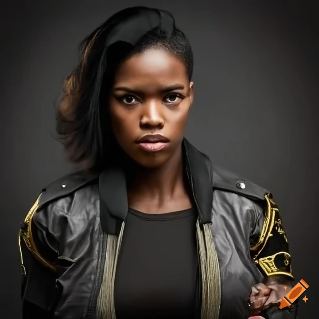 Confident Caribbean Female Sheriff In Bomber Jacket