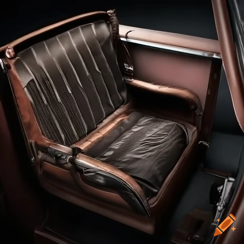 photorealistic image of an old car backseat