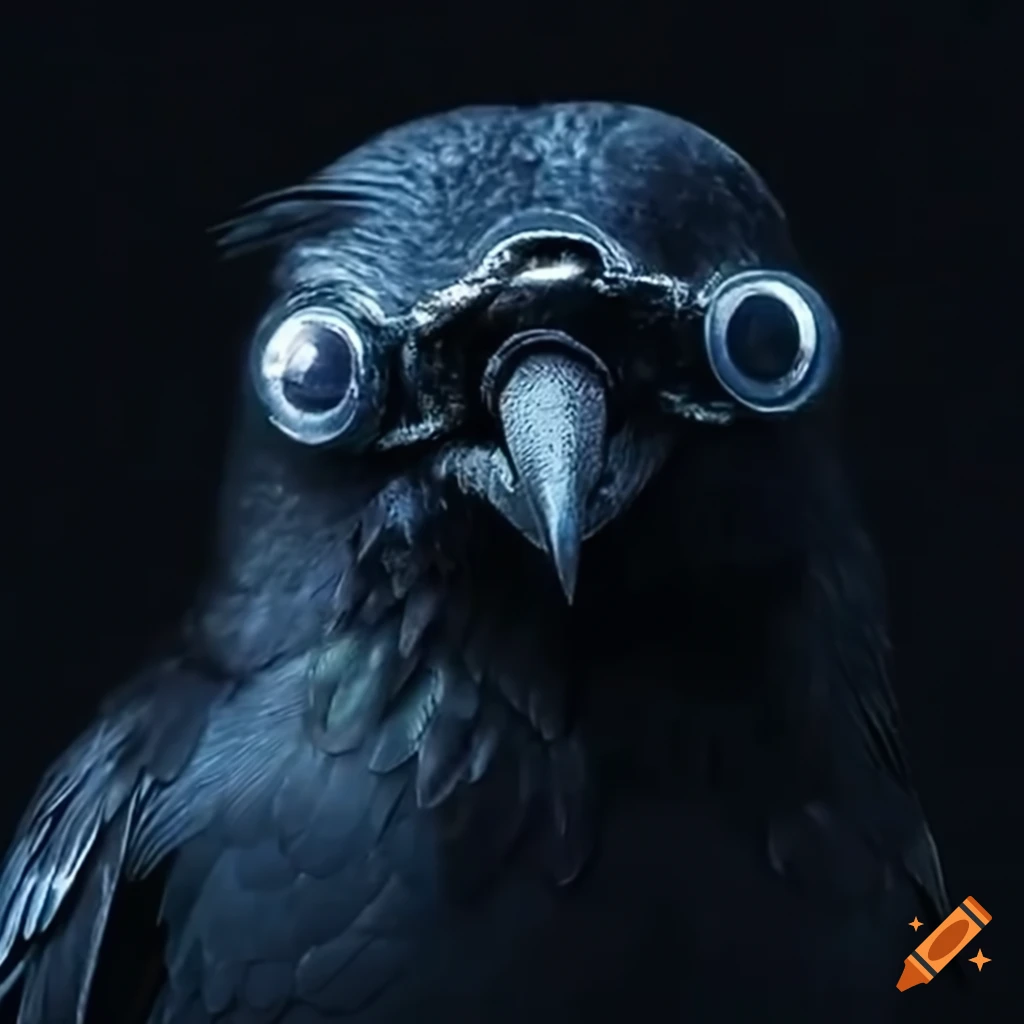 image of a clever crow with night vision goggles