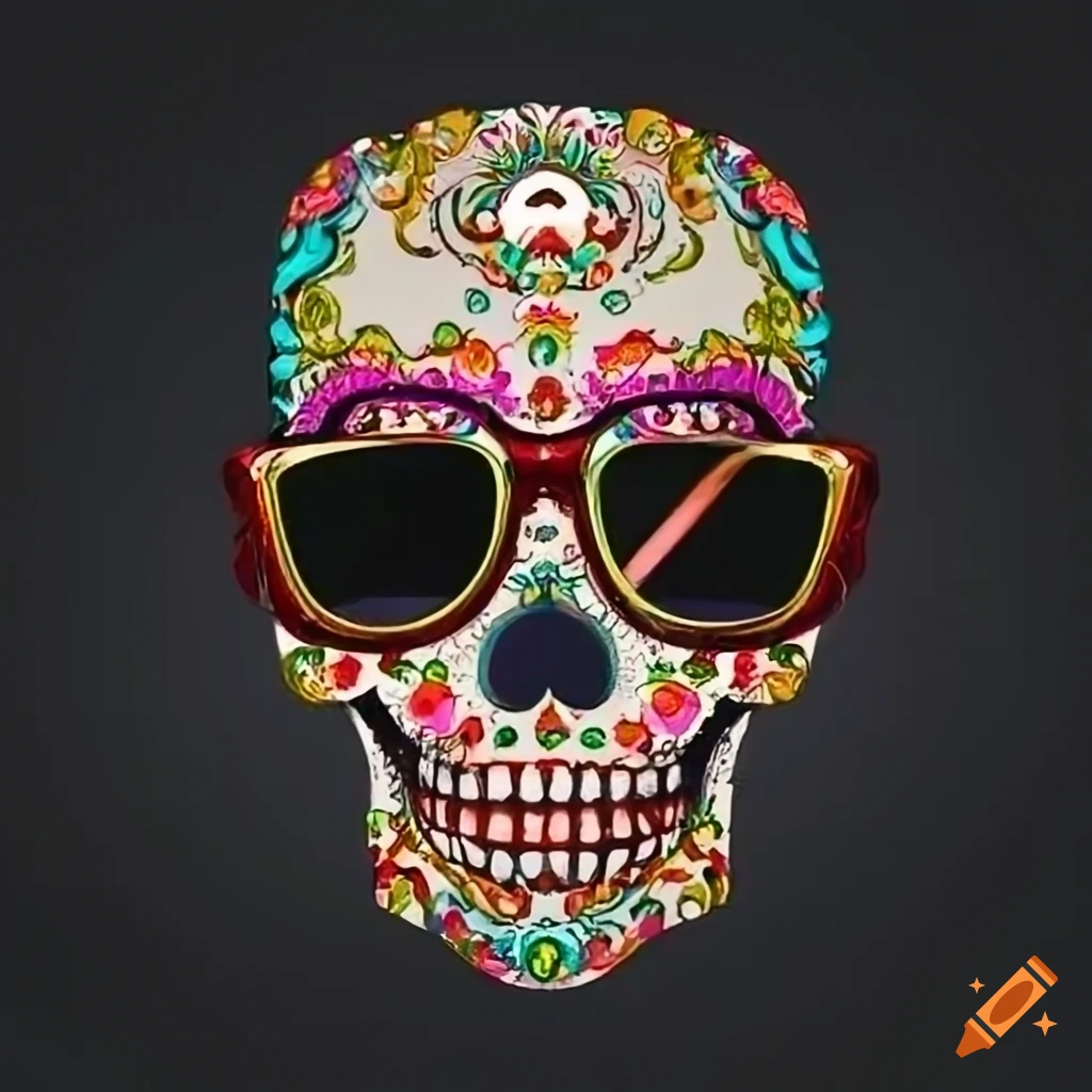 techno sugar skull with sunglasses