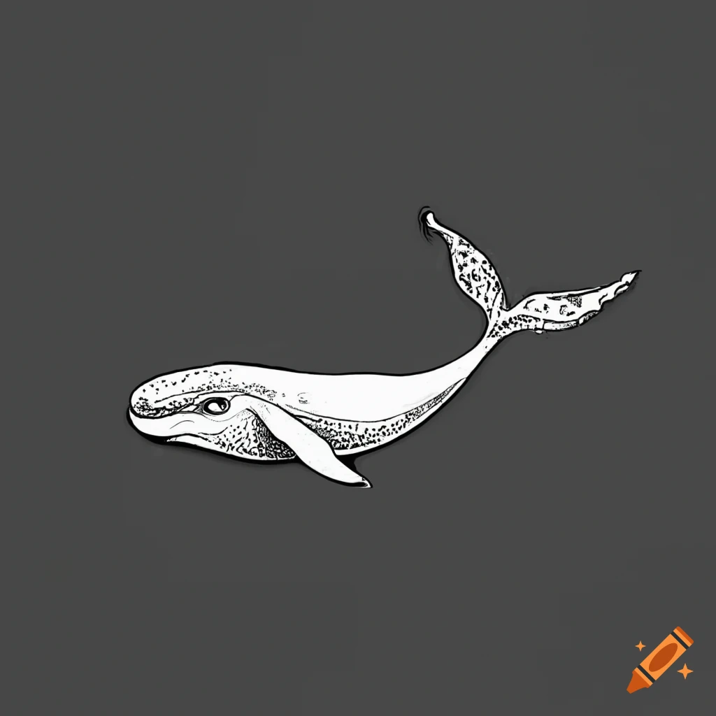 elegant black and white line drawing of a whale