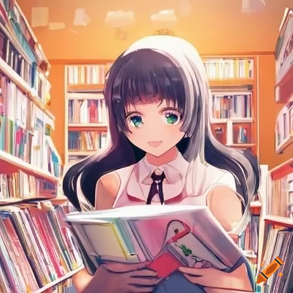 Anime girls at a book fair on Craiyon