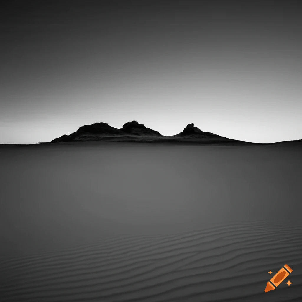 black and white landscape of an ancient desert