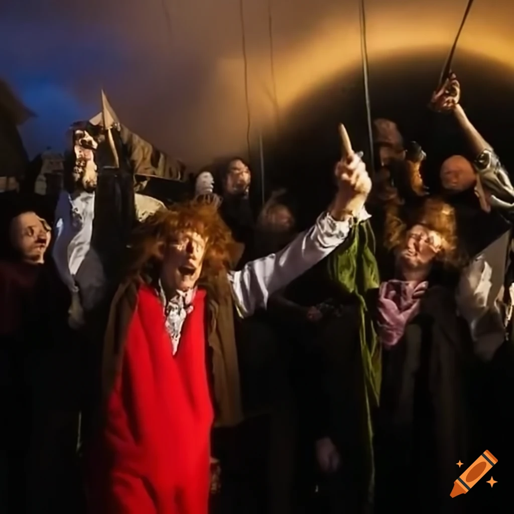 Group of people dressed as the 4th Doctor protesting on Craiyon