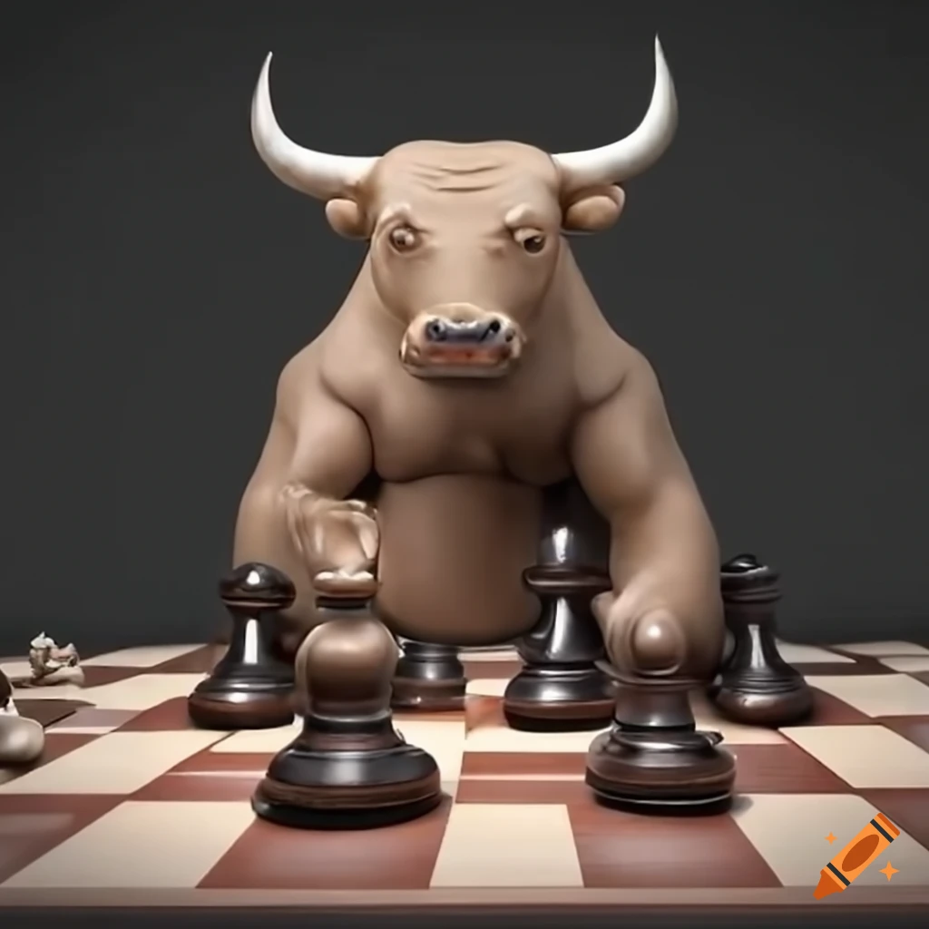 bull and bear playing chess