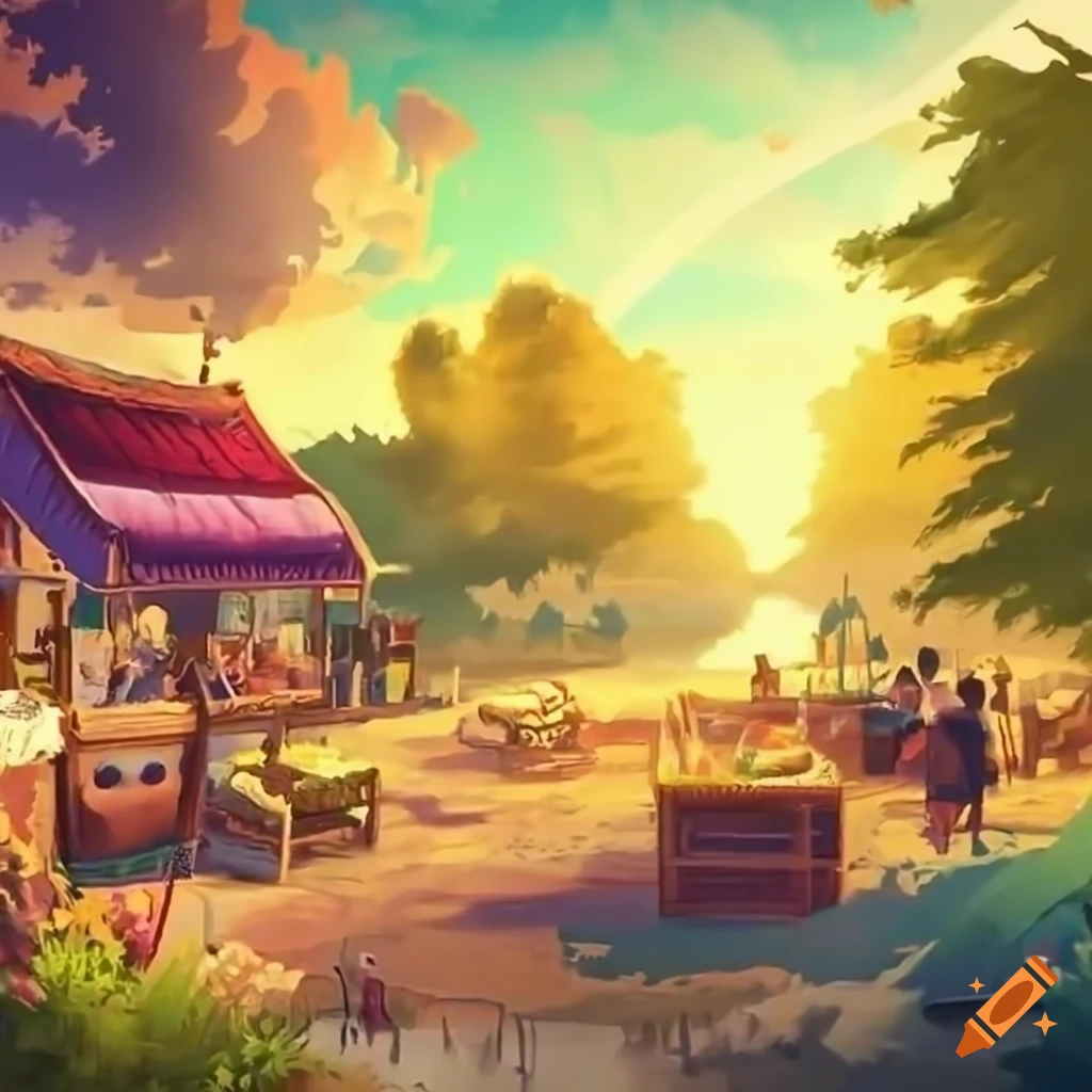 fantasy farmers market with wagons and stalls