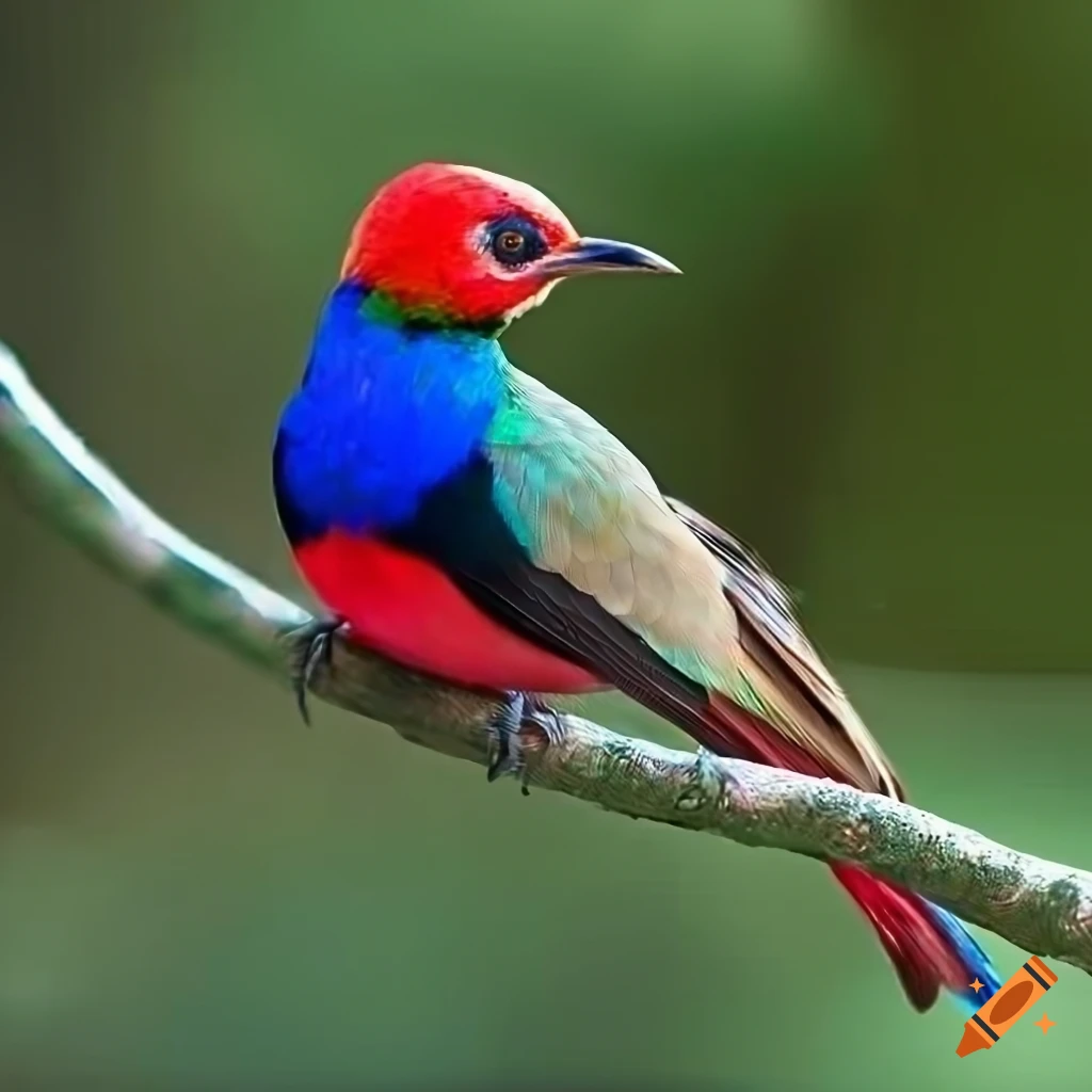 small bird with red fins and soft colorful feathers
