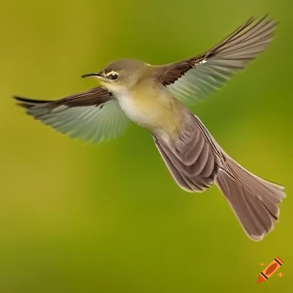 Willow warbler spreading wings in flight