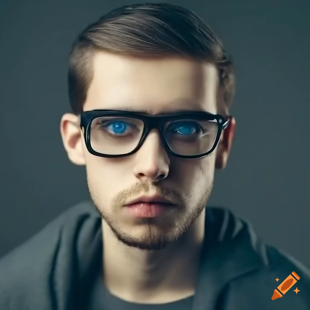 close-up portrait of handsome guy with curly hair wearing glasses and in a  classic suit 22244796 Stock Photo at Vecteezy