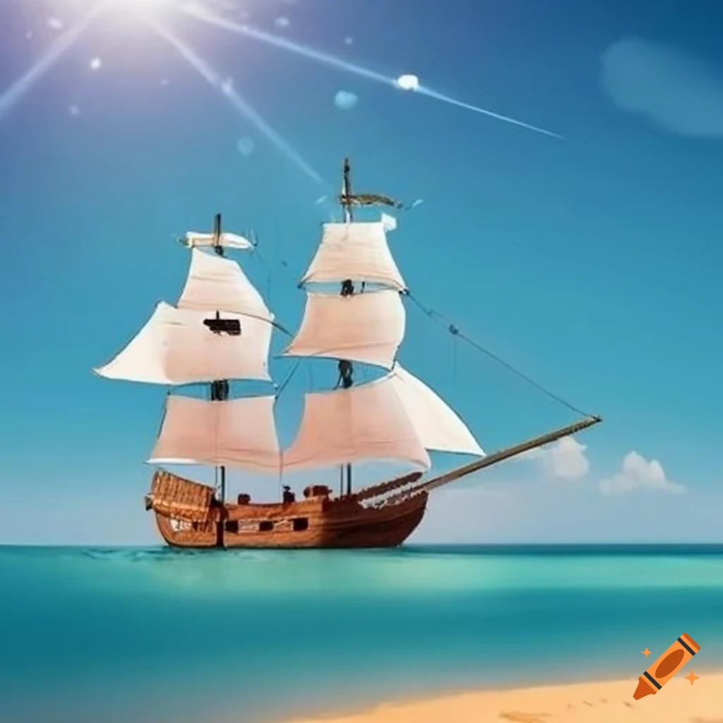 picture of a pirate ship on a sunny beach