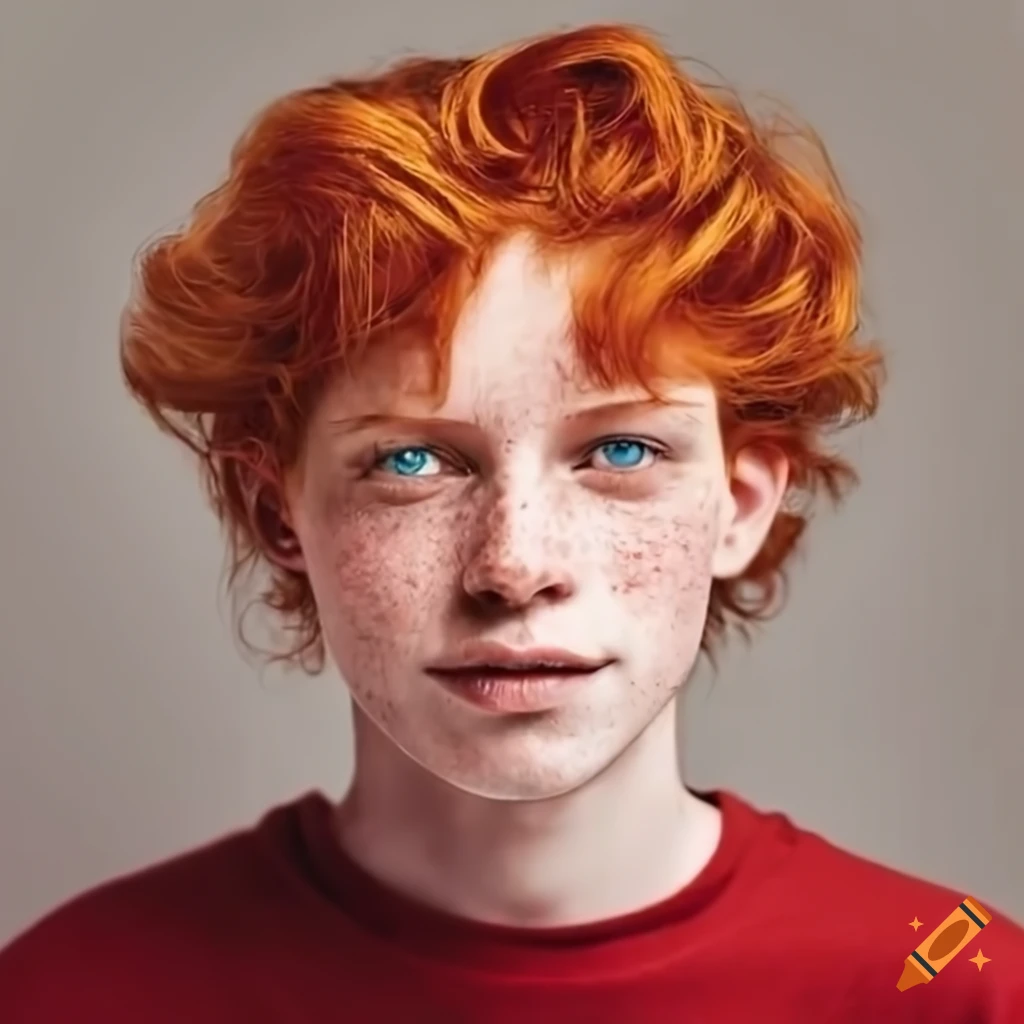 portrait of a confident young man with red hair and freckles