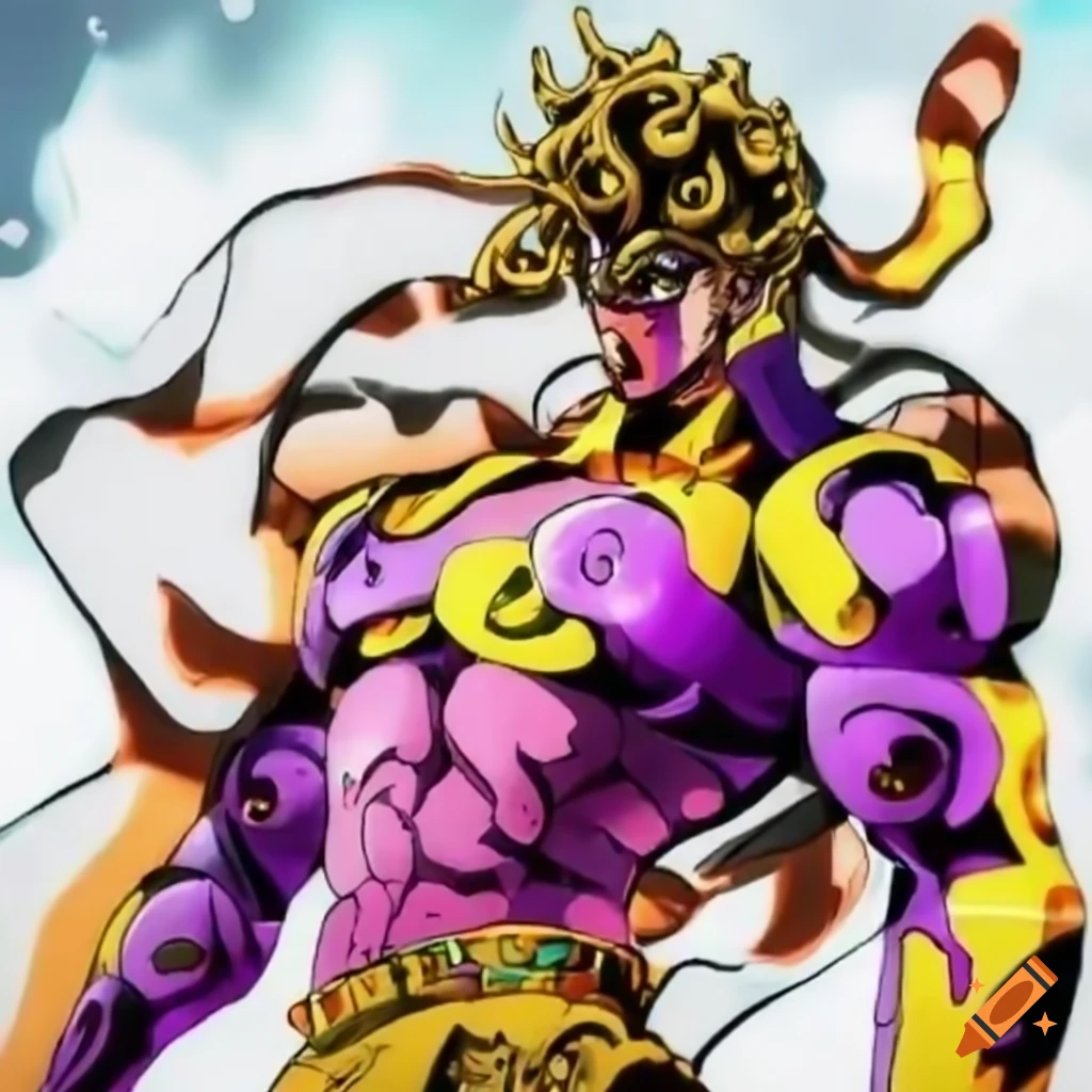 In the style of hirohiko araki, star platinum, jojo's bizarre adventure,  cone-shaped head