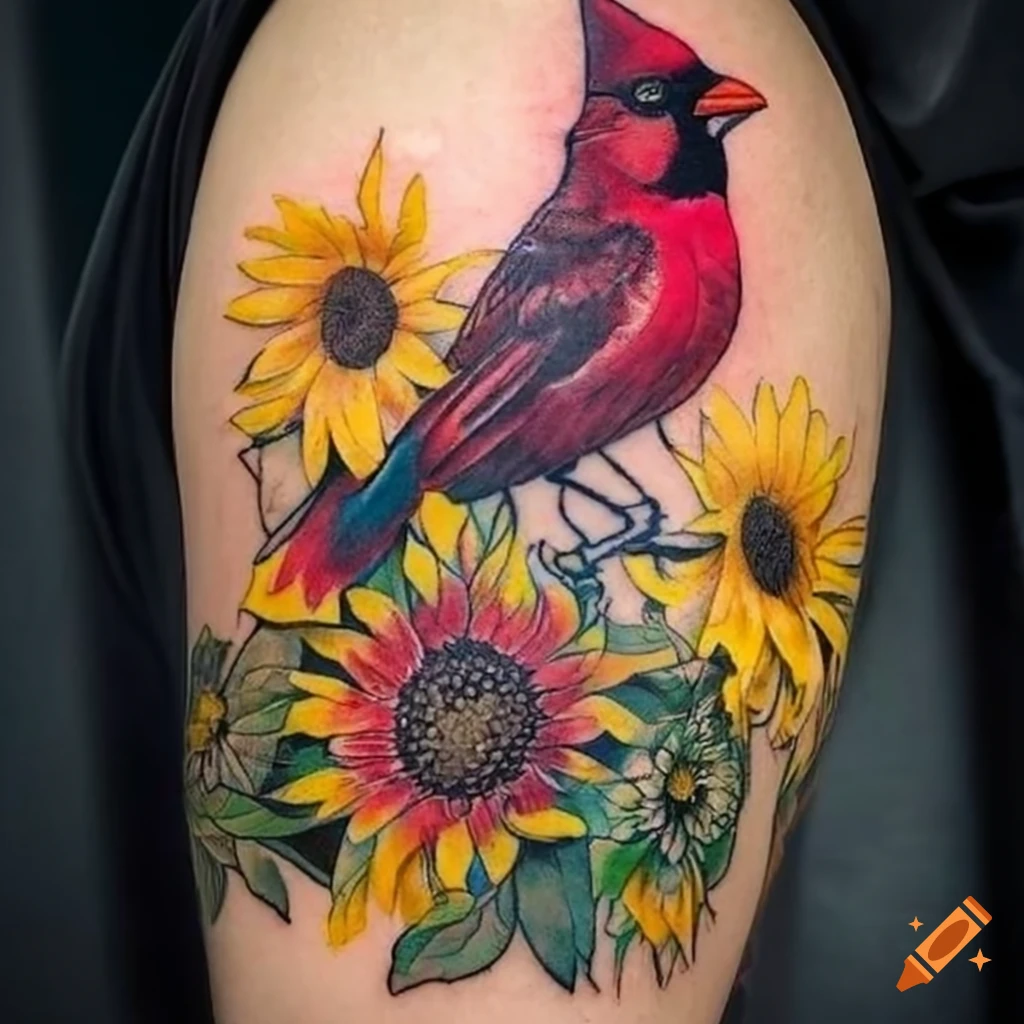 Color Bird and flower on foor tattoo TattooNOW