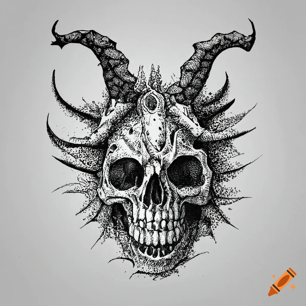 Premium Vector | Tattoo and t-shirt design black and white hand drawn dragon  skull engraving ornament