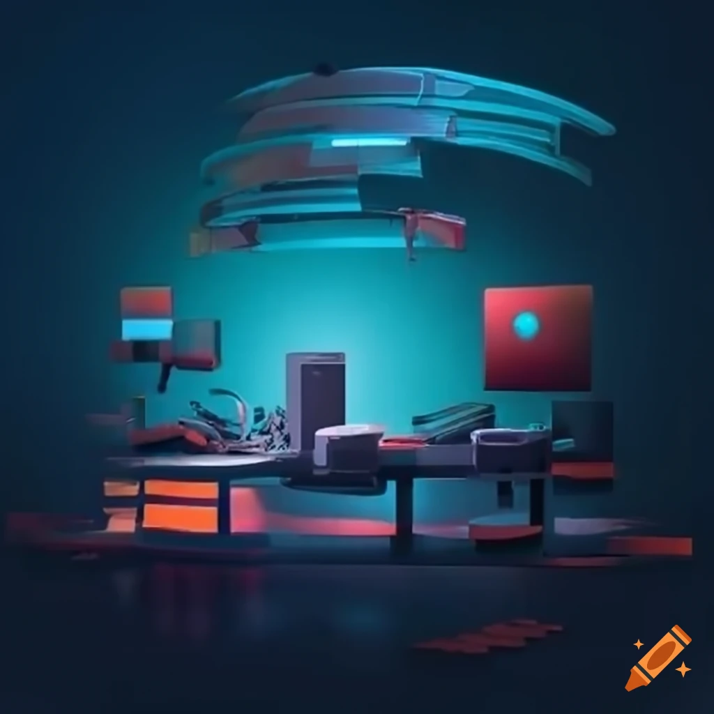 Illustration of a software factory on Craiyon