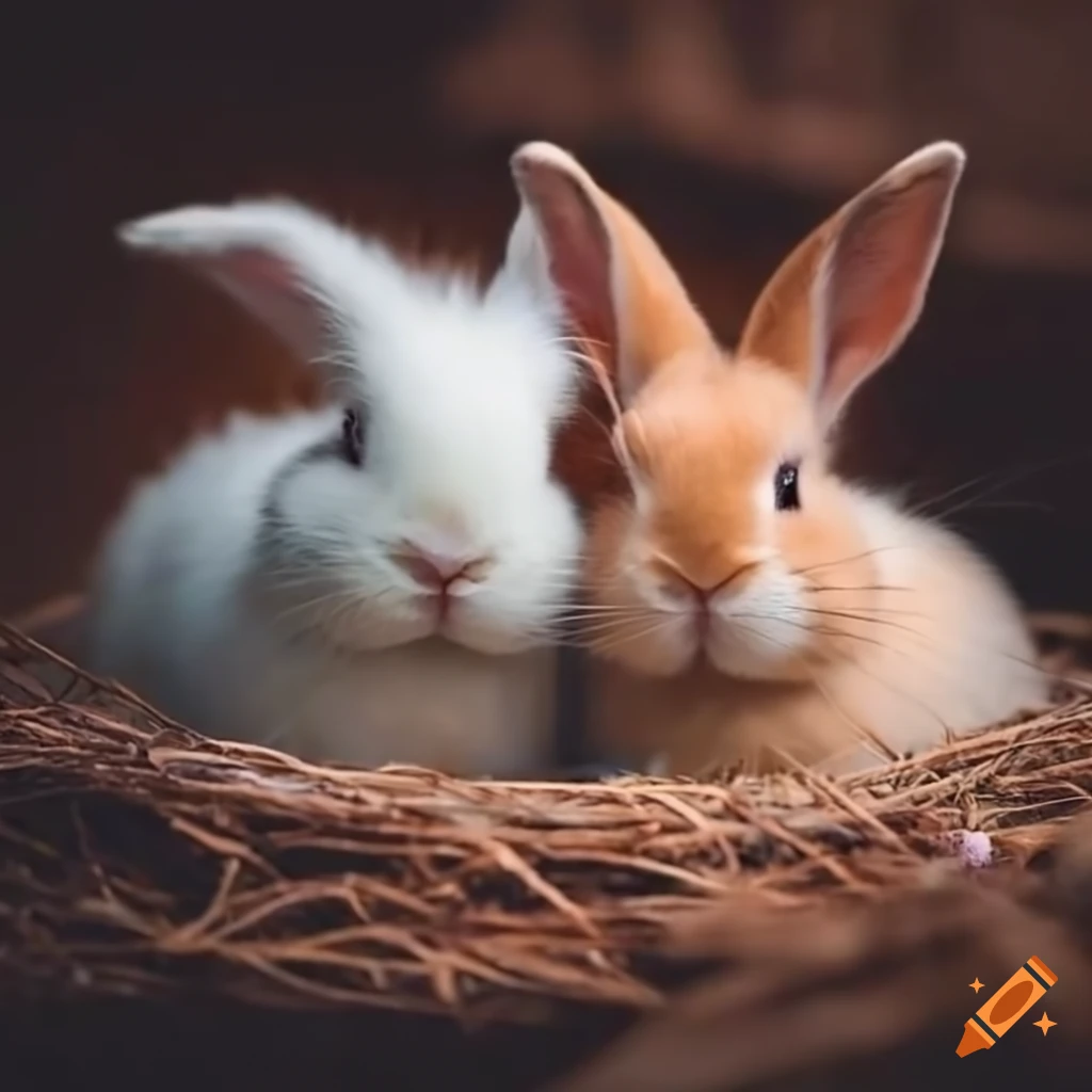 adorable bunnies snuggling in a cozy nest