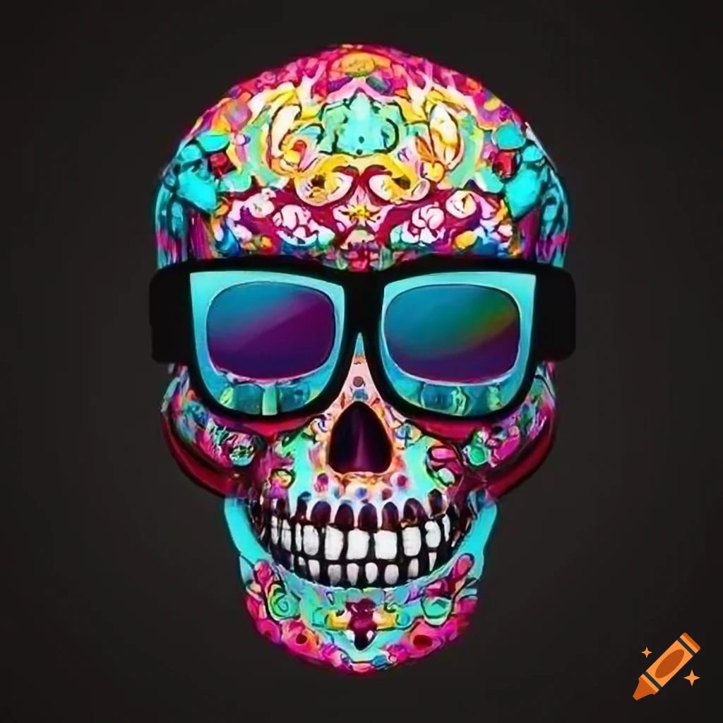 techno sugar skull with sunglasses