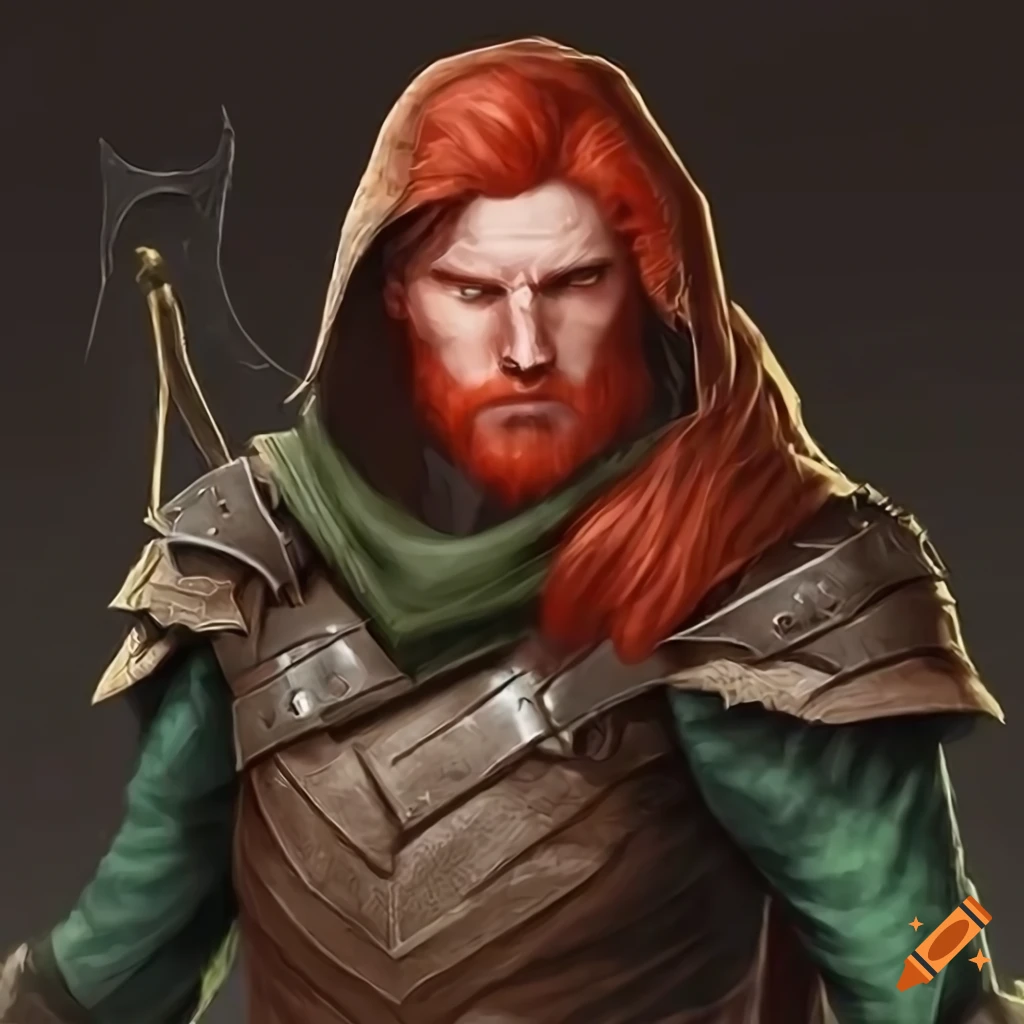 Portrait of a redhaired male ranger in leather armor on Craiyon