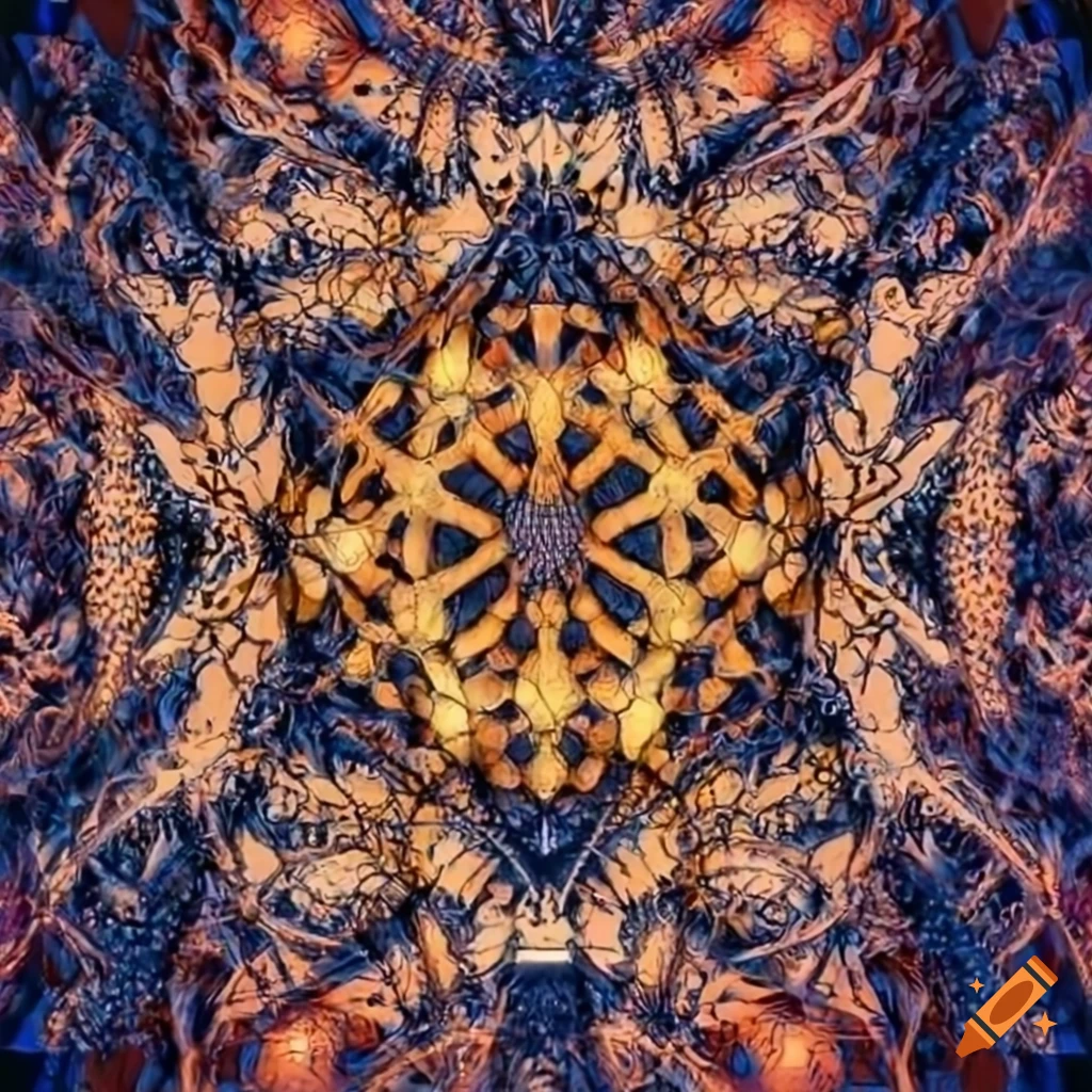 abstract fractal dodecahedron on orange background