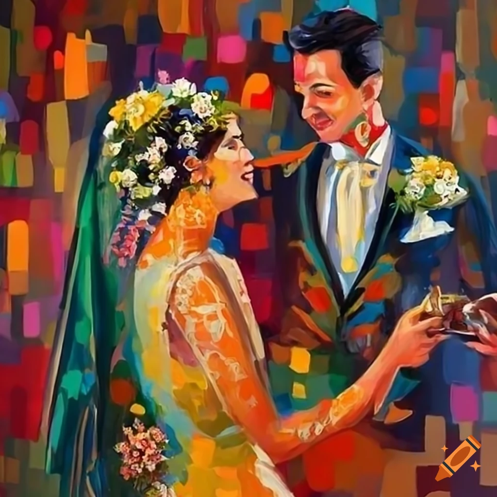 vibrant painting of an Italian wedding celebration
