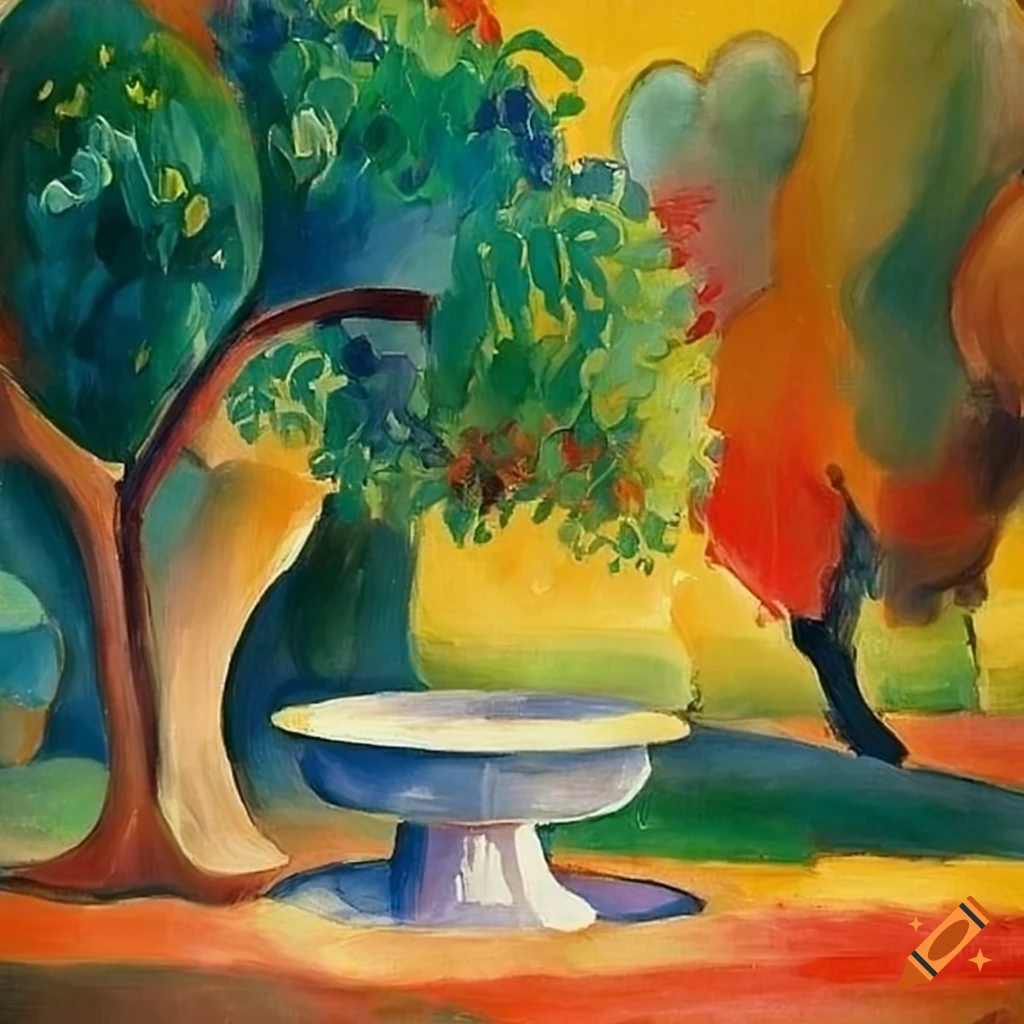 Paul Gauguin Painting A Flower Pot On A Table With Fields And Trees In paul-gauguin-painting-a-flower-pot-on-a-table-with-fields-and-trees-in