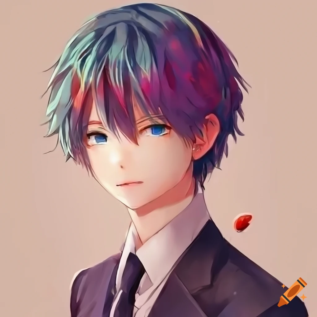 colorful painting of an anime boy in a business suit