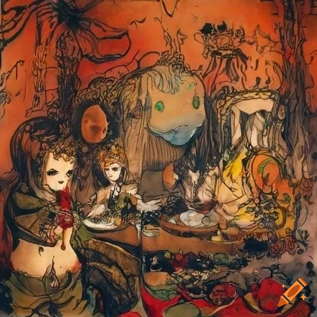 Final Fantasy cantina concept art by Yoshitaka Amano