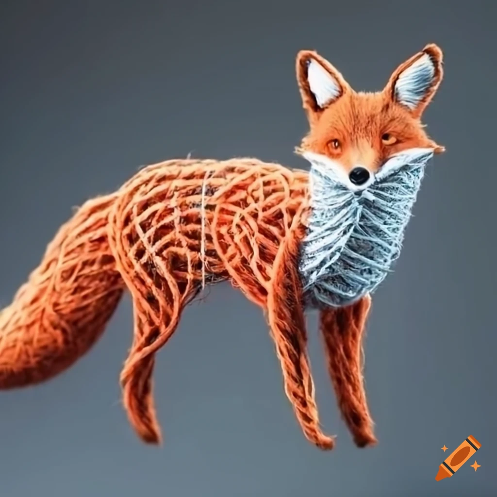 handmade fox sculpture made of string