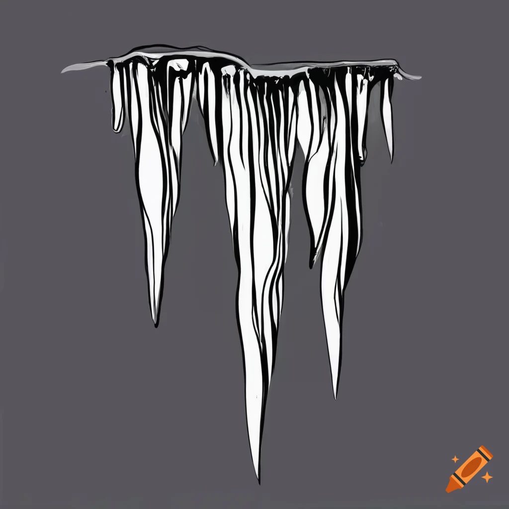 Black and white line drawing of icicles