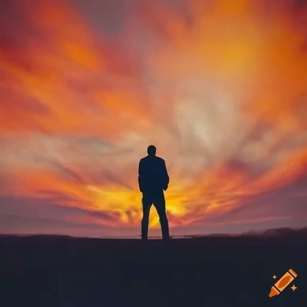 silhouette of a man standing in front of a sunset
