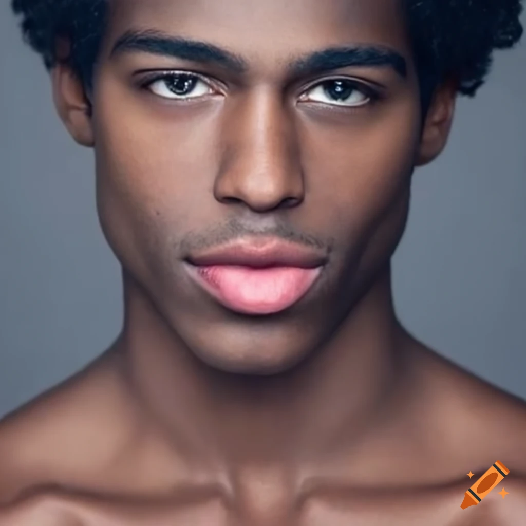 Portrait Of A Dark skinned Hispanic Man With Curly Hair And Big Lips On 