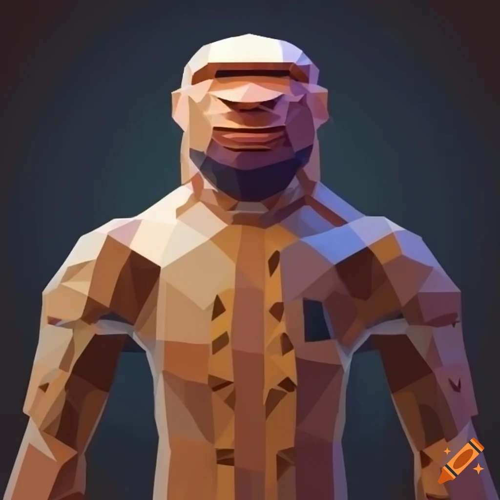 low poly artwork of caveman in futuristic space suit