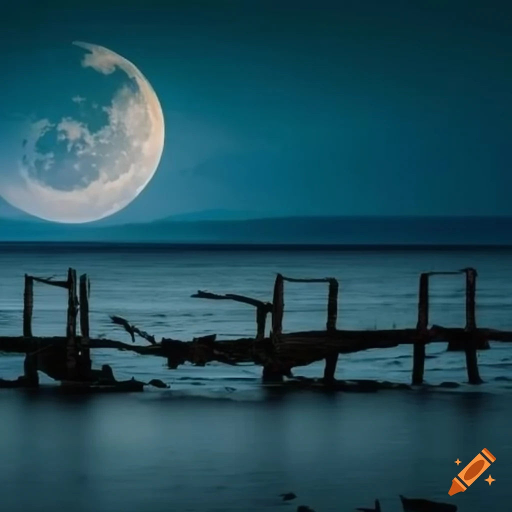 moonlit broken bridge over the sea