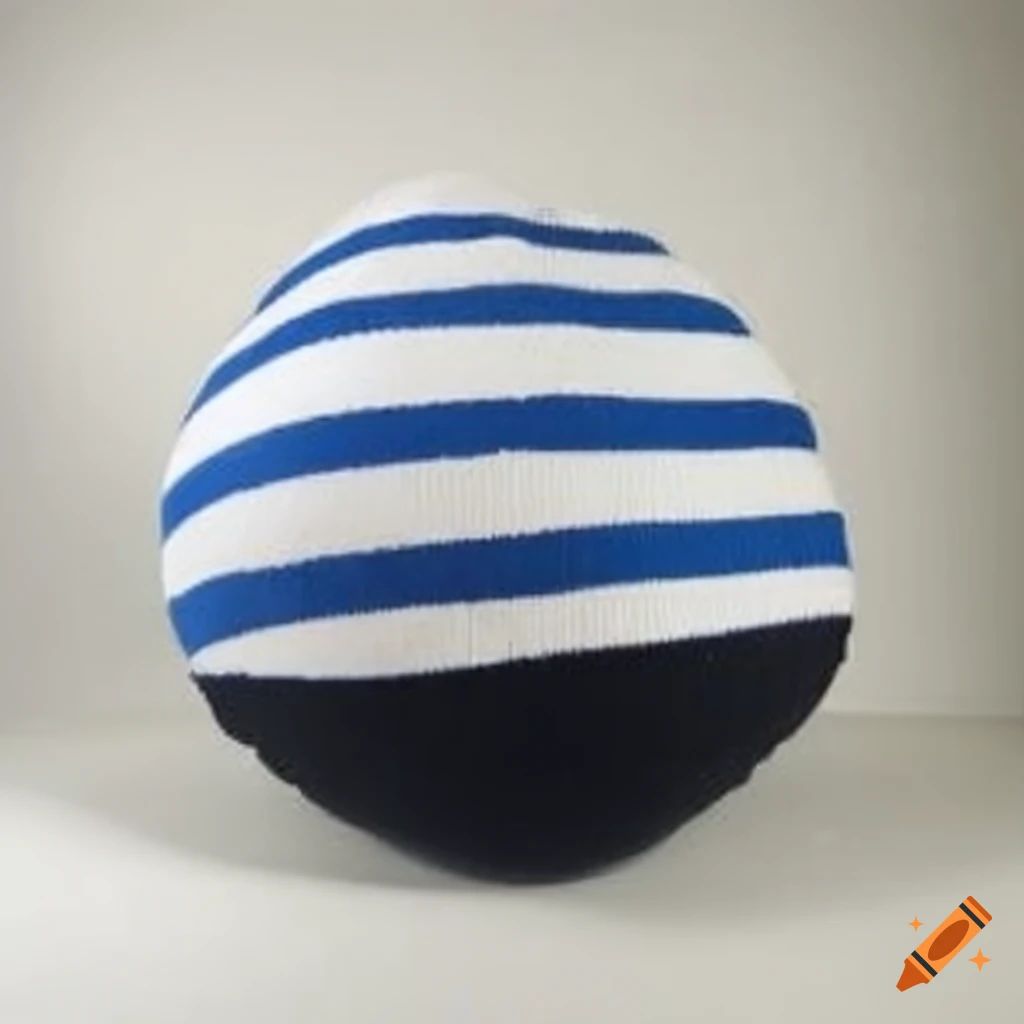 plump inflated sock ball in white and navy blue