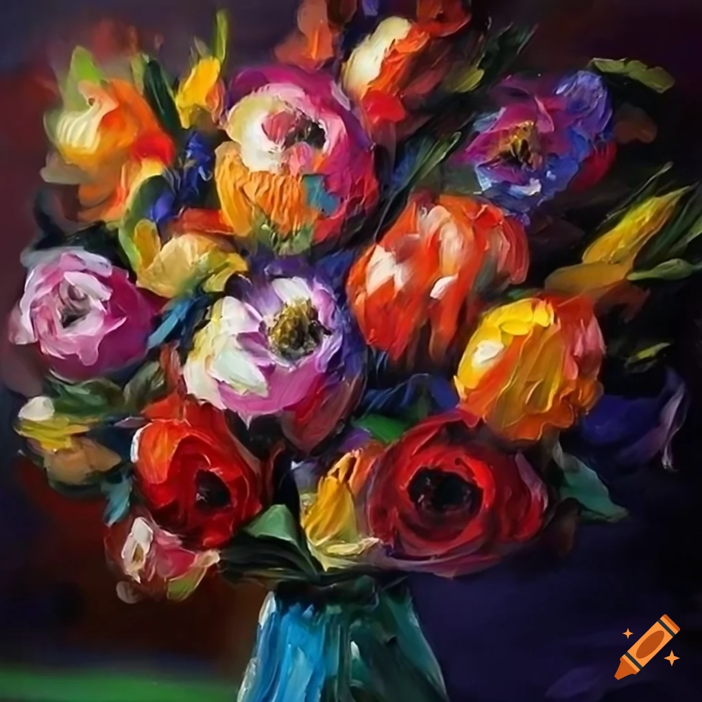 colorful bouquet of flowers in an oil painting