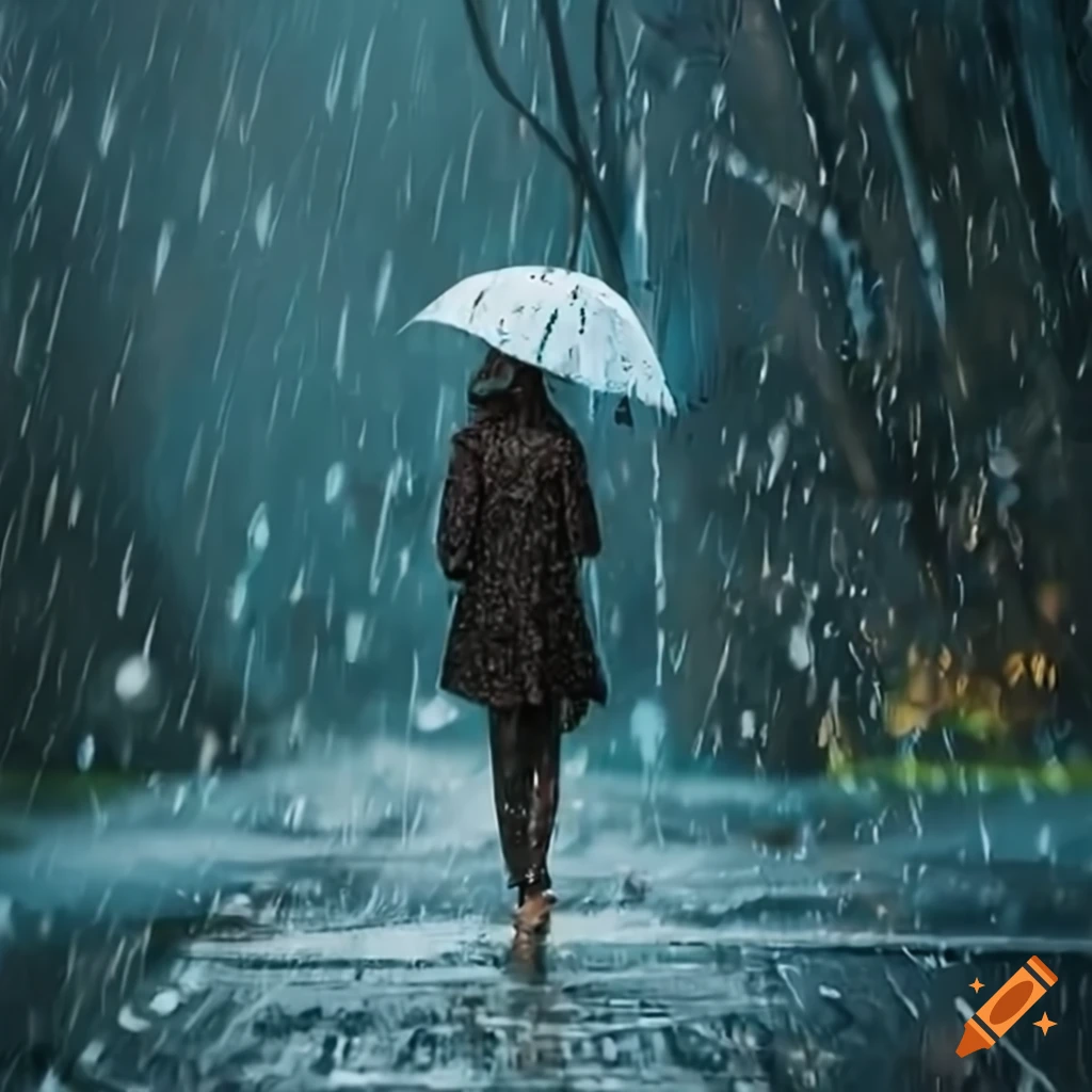image of a girl walking in the rain