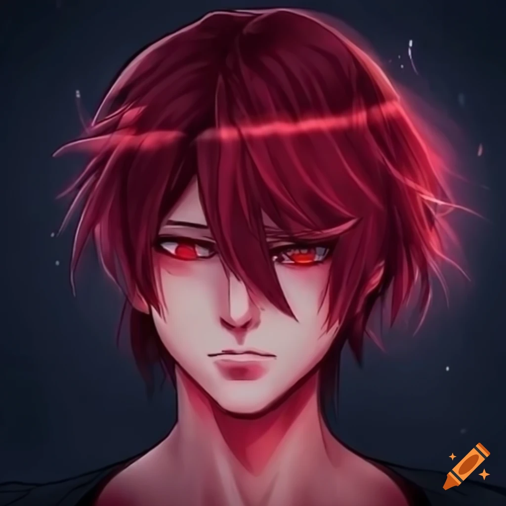 intense red glowing anime eyes