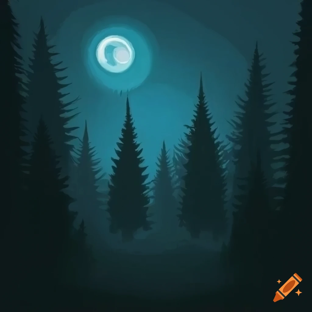 Dark night landscape with trees